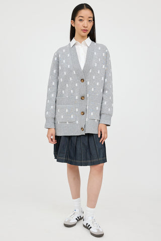 Burberry Grey & White Wool TB Monogram Cardigan