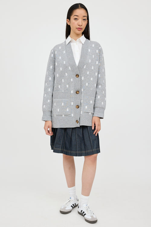 Burberry Grey & White Wool TB Monogram Cardigan