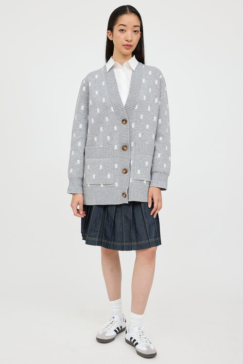 Burberry Grey & White Wool TB Monogram Cardigan