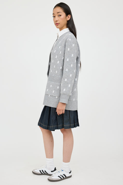 Burberry Grey & White Wool TB Monogram Cardigan