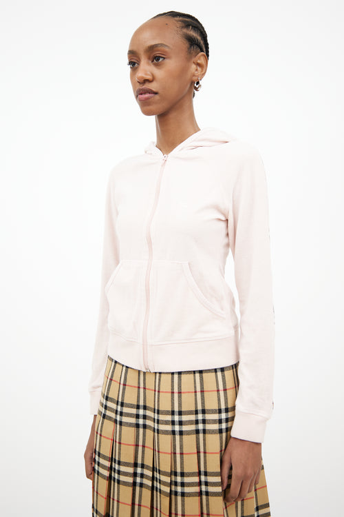 Burberry Pink Fitted & Zip Front Hooded Top