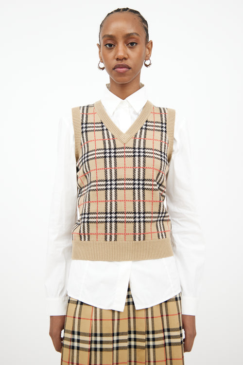 Burberry Beige & Multi Check Knit Vest