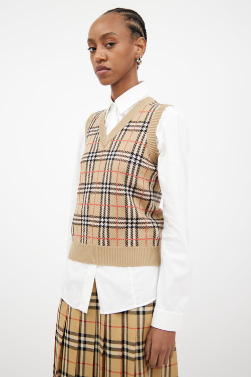 Burberry Beige & Multi Check Knit Vest