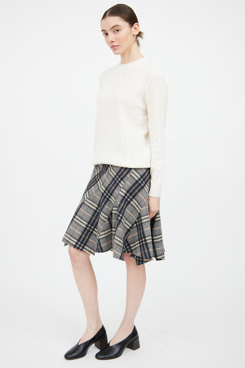 Burberry Grey & Multi Wool Nova Check Skirt