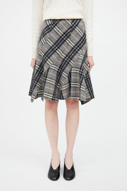 Burberry Grey & Multi Wool Nova Check Skirt