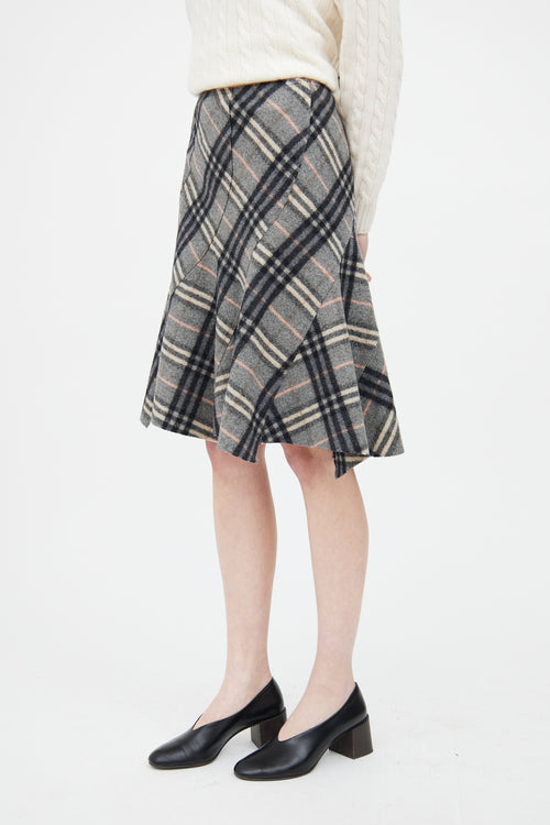 Burberry Grey & Multi Wool Nova Check Skirt