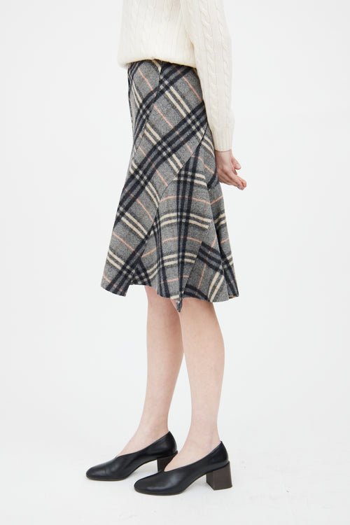 Burberry Grey & Multi Wool Nova Check Skirt