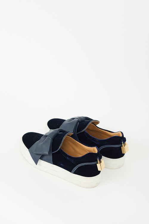 Buscemi Navy Velvet & Leather Bow Slip On Sneaker