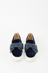 Buscemi Navy Velvet & Leather Bow Slip On Sneaker
