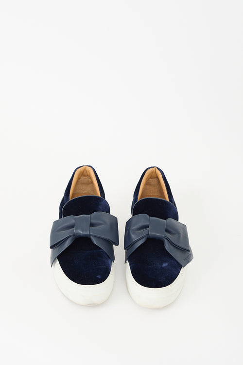 Buscemi Navy Velvet & Leather Bow Slip On Sneaker