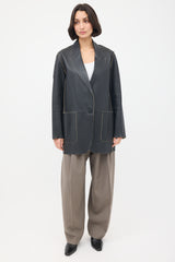 By Malene Birger Black Leather Exposed Seam Long Blazer