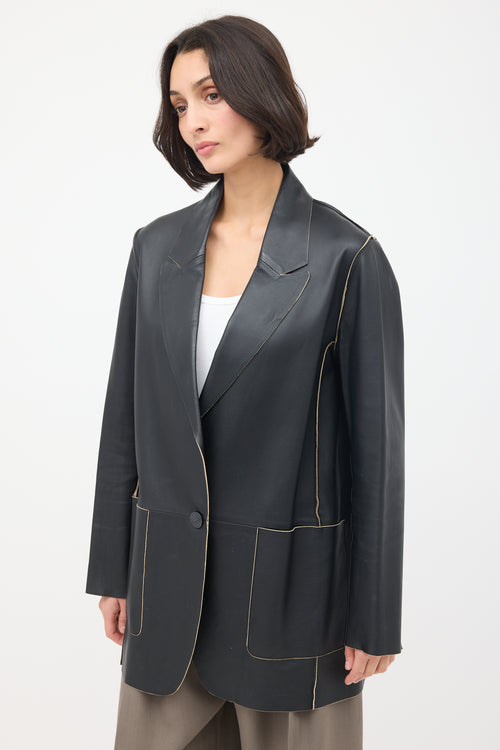 By Malene Birger Black Leather Exposed Seam Long Blazer