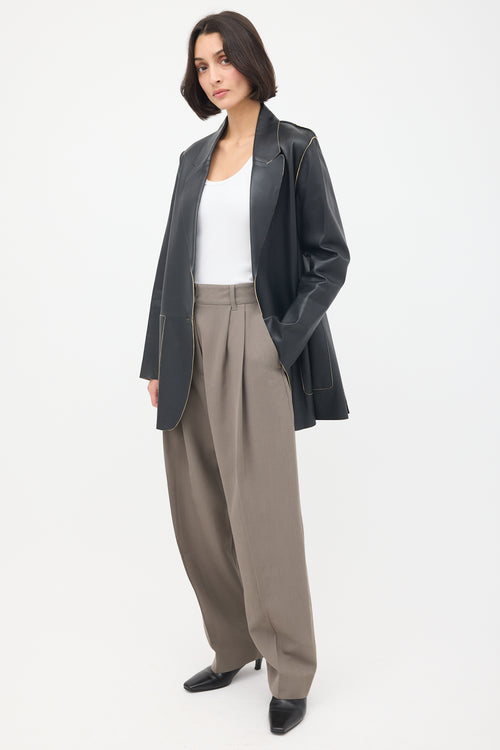 By Malene Birger Black Leather Exposed Seam Long Blazer