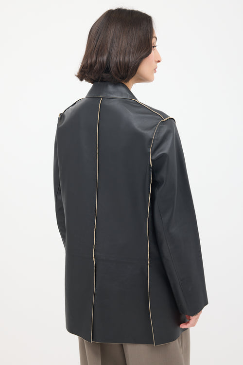 By Malene Birger Black Leather Exposed Seam Long Blazer