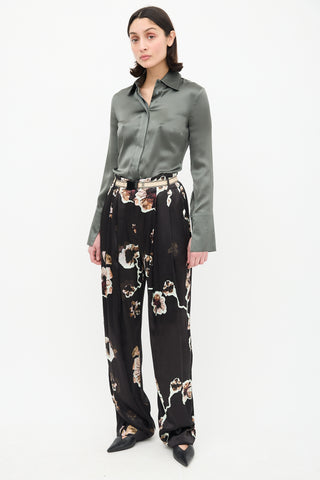 By Malene Birger Black & Multi Floral Belted Satin Trouser