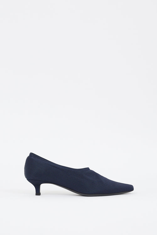 By Far Navy Stretch Fabric Harper Pump