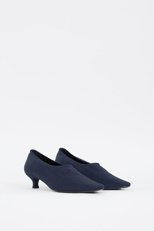 By Far Navy Stretch Fabric Harper Pump