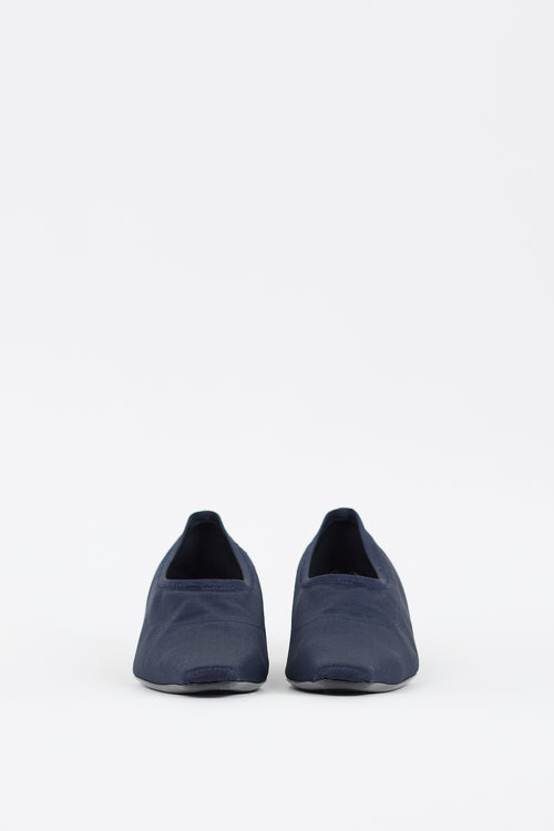 By Far Navy Stretch Fabric Harper Pump