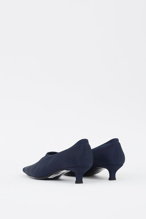 By Far Navy Stretch Fabric Harper Pump