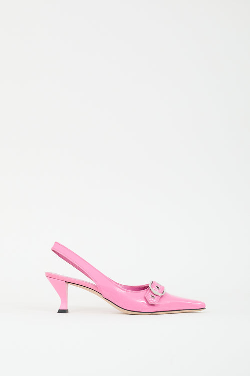 By Far Pink Patent Buckled Slingback Pump