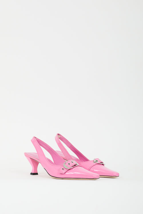 By Far Pink Patent Buckled Slingback Pump