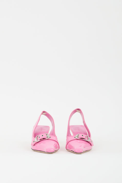 By Far Pink Patent Buckled Slingback Pump