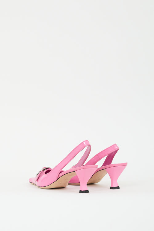 By Far Pink Patent Buckled Slingback Pump