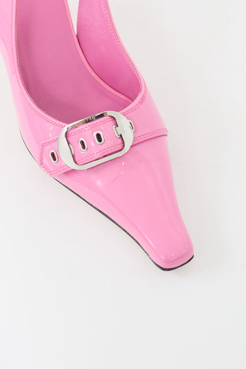 By Far Pink Patent Buckled Slingback Pump