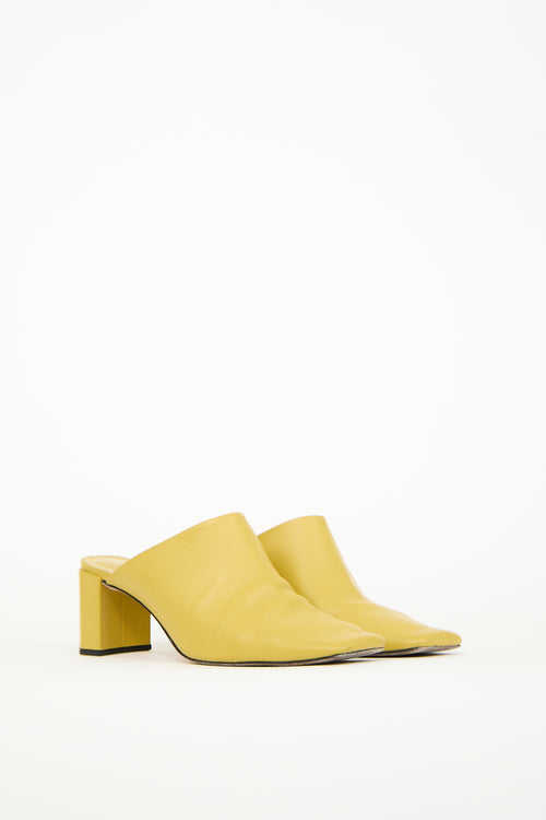 By Far Yellow Leather Heeled Mule