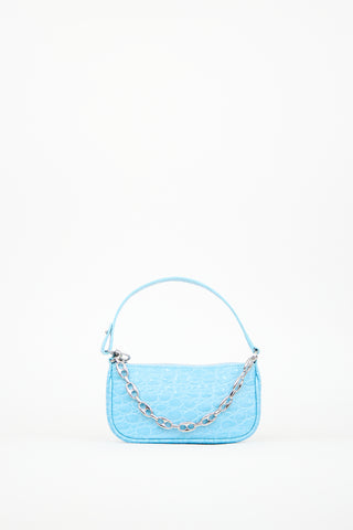 By Far Blue Embossed Leather Mini Rachel Bag