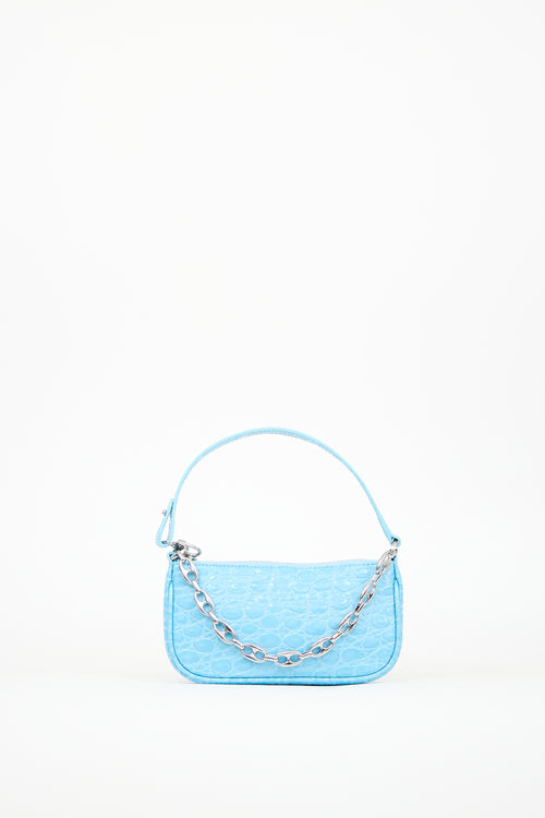 By Far Blue Embossed Leather Mini Rachel Bag