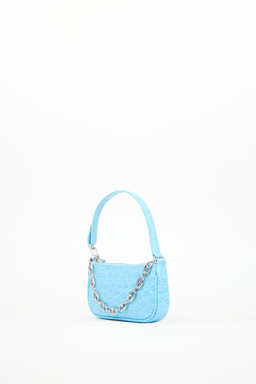 By Far Blue Embossed Leather Mini Rachel Bag