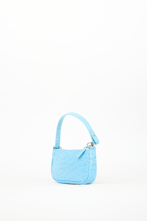 By Far Blue Embossed Leather Mini Rachel Bag