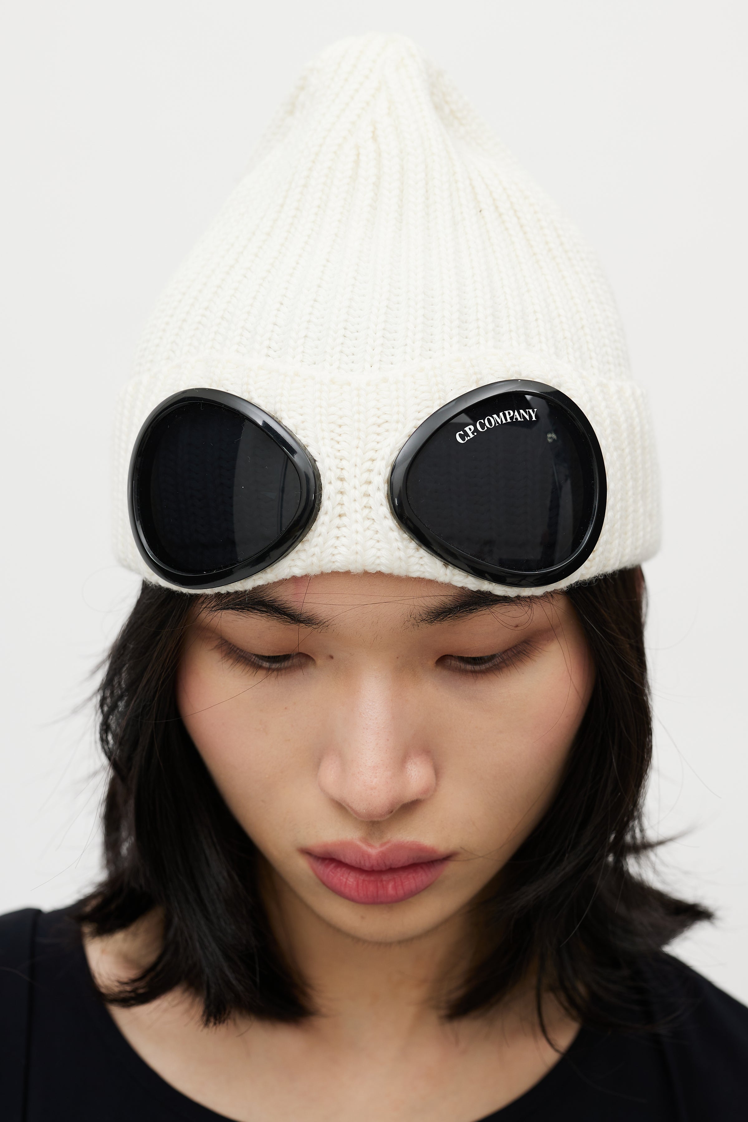 C.P. Company // Cream Wool Knit Goggle Beanie – VSP Consignment