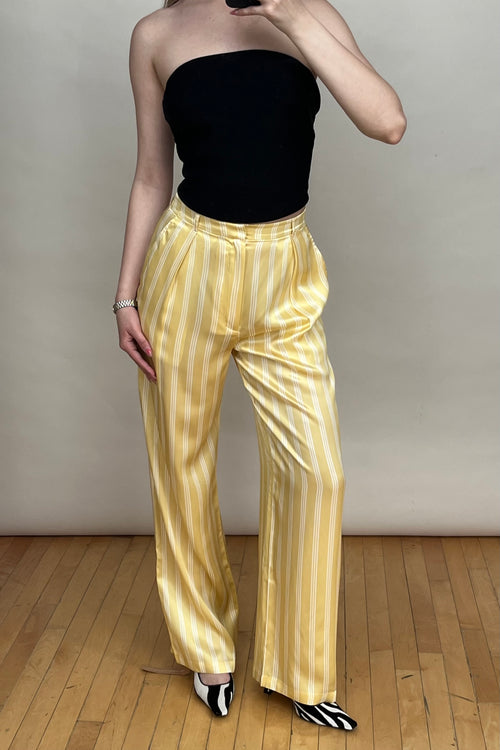 Yellow & White Silk Willa Striped Trouser