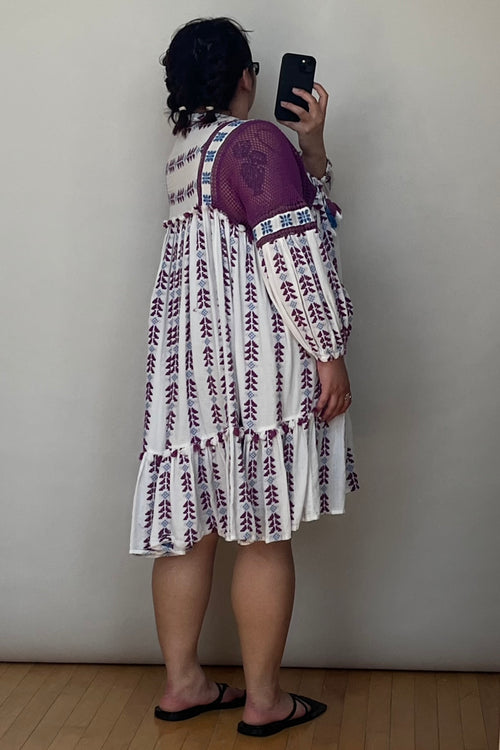Purple & White Embroidered Midi Dress