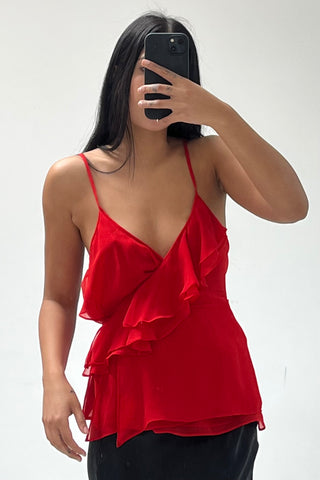 Red Ruffle Tie Top