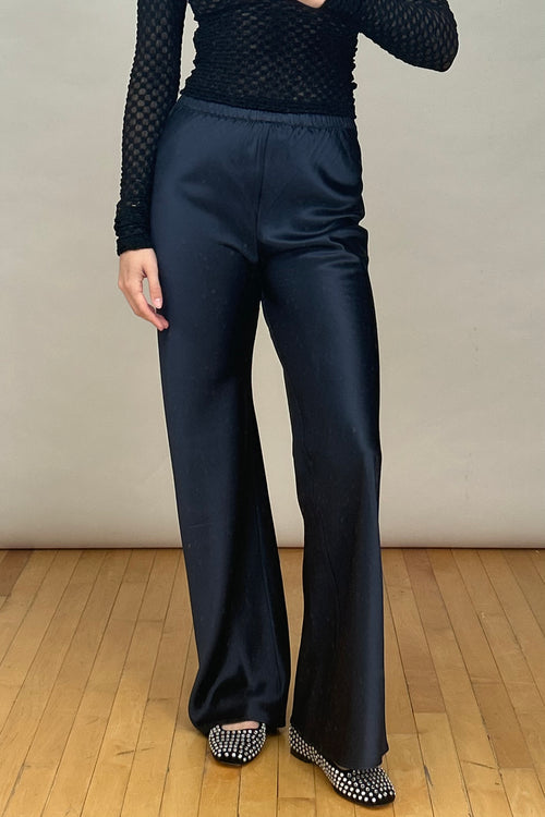 Navy Satin High Waisted Trousers