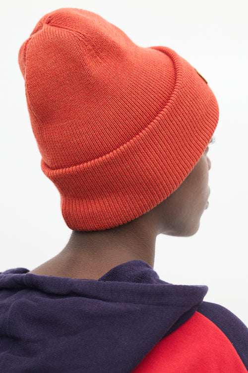 Canada Goose Orange Ribbed Logo Patch Beanie