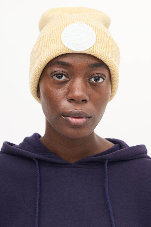 Canada Goose Yellow Knit Logo Patch Beanie