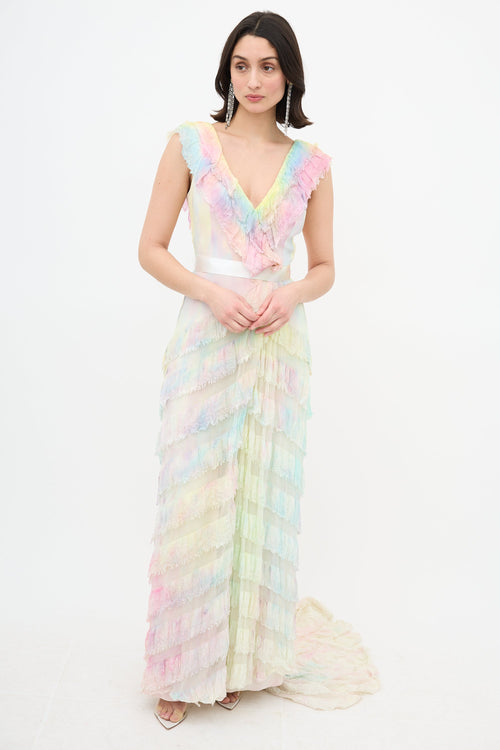 Carolina Herrera Silk Ruffled Tie Dye  Gown