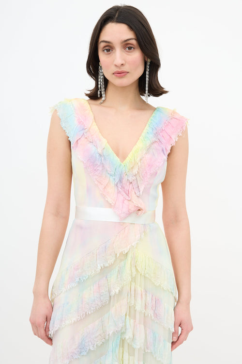 Carolina Herrera Silk Ruffled Tie Dye  Gown