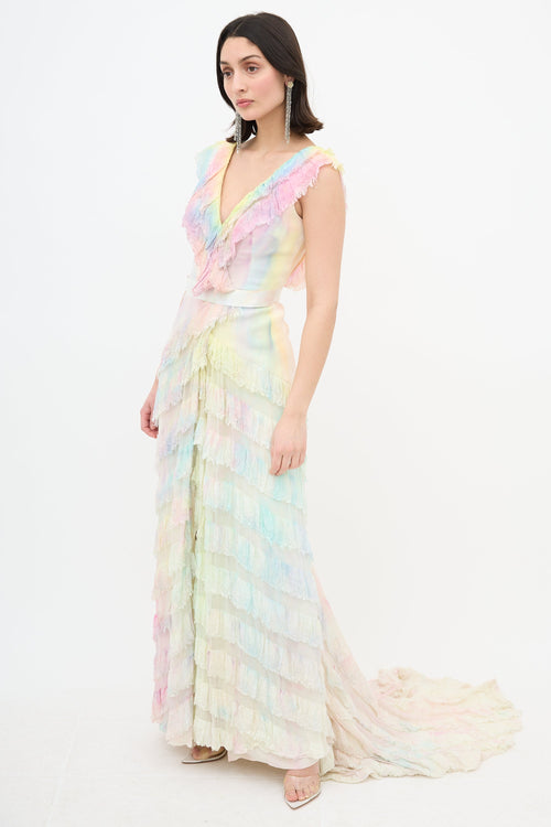 Carolina Herrera Silk Ruffled Tie Dye  Gown