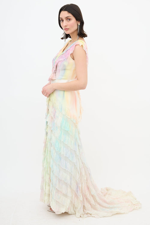 Carolina Herrera Silk Ruffled Tie Dye  Gown