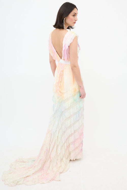 Carolina Herrera Silk Ruffled Tie Dye  Gown