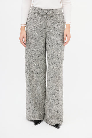 Carolina Herrera White & Black Boucle Wide Leg Trouser