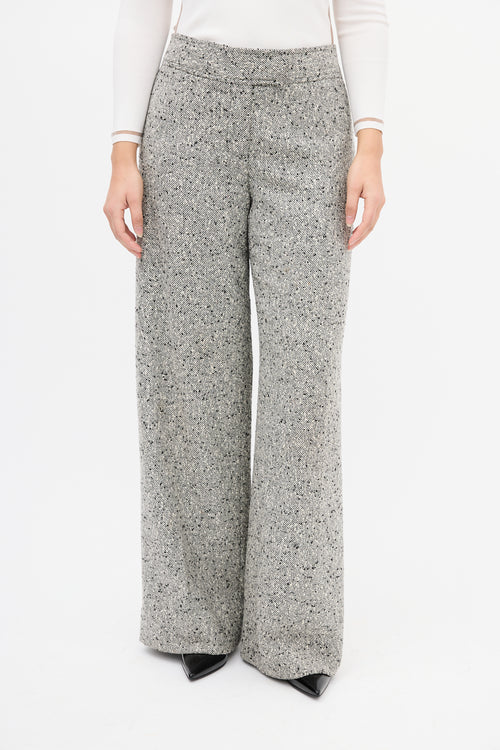 Carolina Herrera White & Black Boucle Wide Leg Trouser