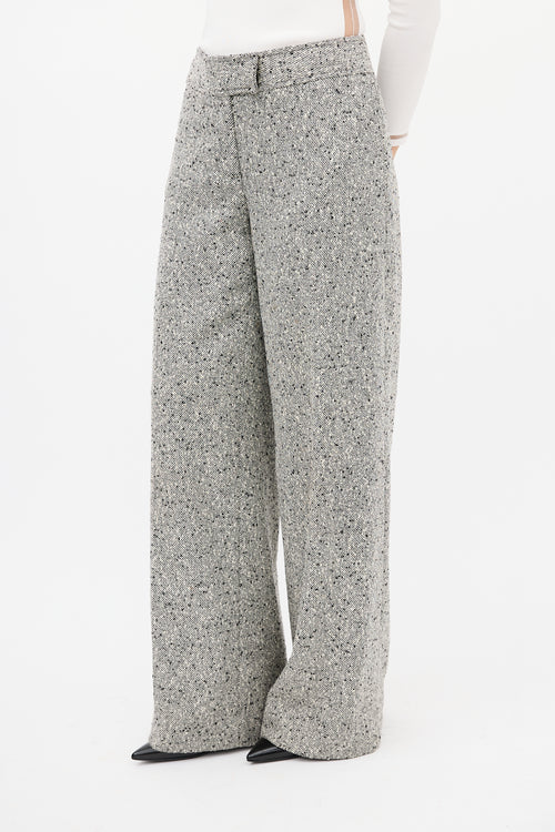 Carolina Herrera White & Black Boucle Wide Leg Trouser