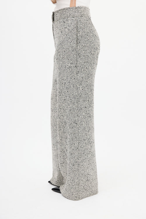 Carolina Herrera White & Black Boucle Wide Leg Trouser