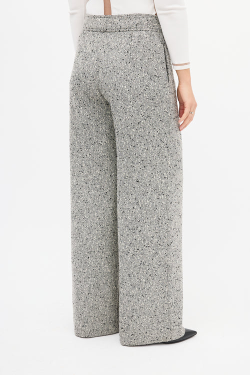 Carolina Herrera White & Black Boucle Wide Leg Trouser